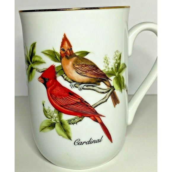 Cardinal Mug John James Audubon Birds Gold Trim 85 - Picture 1 of 7
